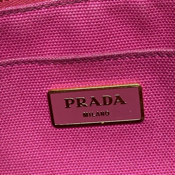 Auth PRADA Canapa Pink Canvas Tote Bag - Picture 10 of 11
